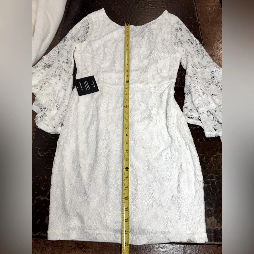 Lulus Allure 'Em In White Lace Bell Sleeve Bodycon Boho Fairycore Mini Dress - Picture 13 of 16